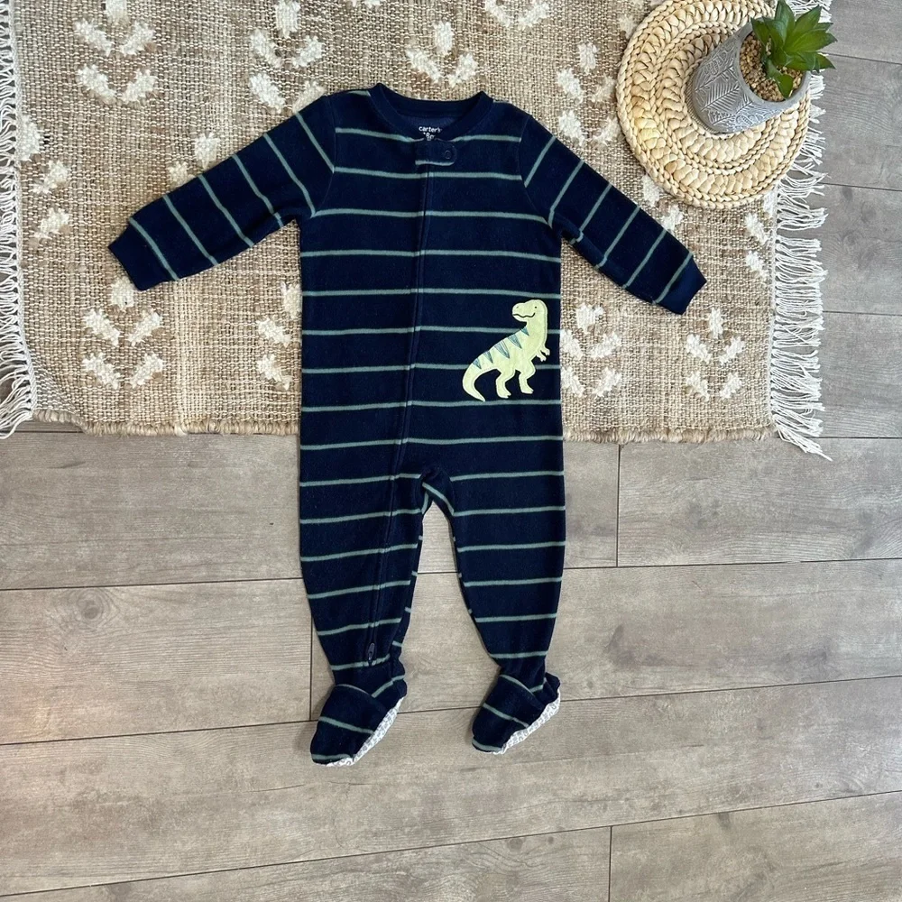 Carter's Striped Fleece Dinosaur Footie Pajamas Baby Toddler Boy 18 Month